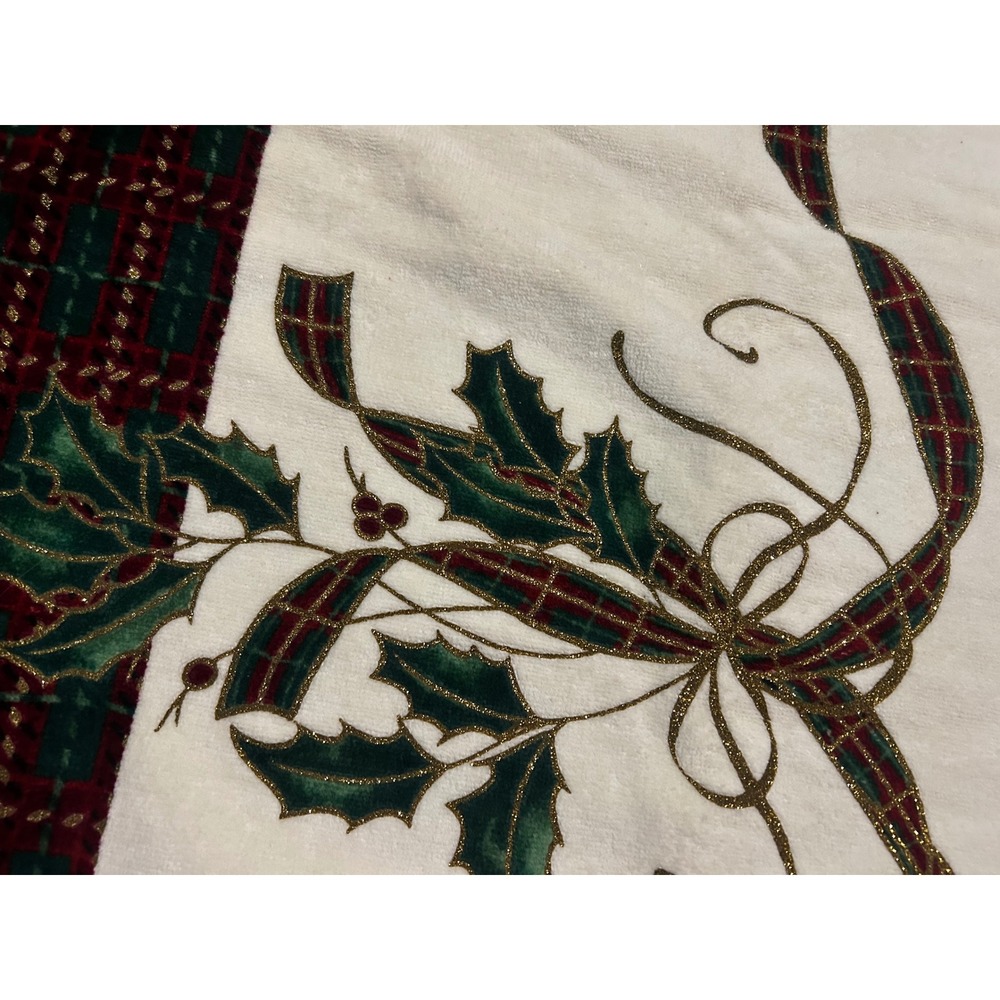 Lenox Holiday Nouveau Christmas Bath Towel Set 4 Holly Plaid Gold Glitter Ivory - Picture 6 of 9